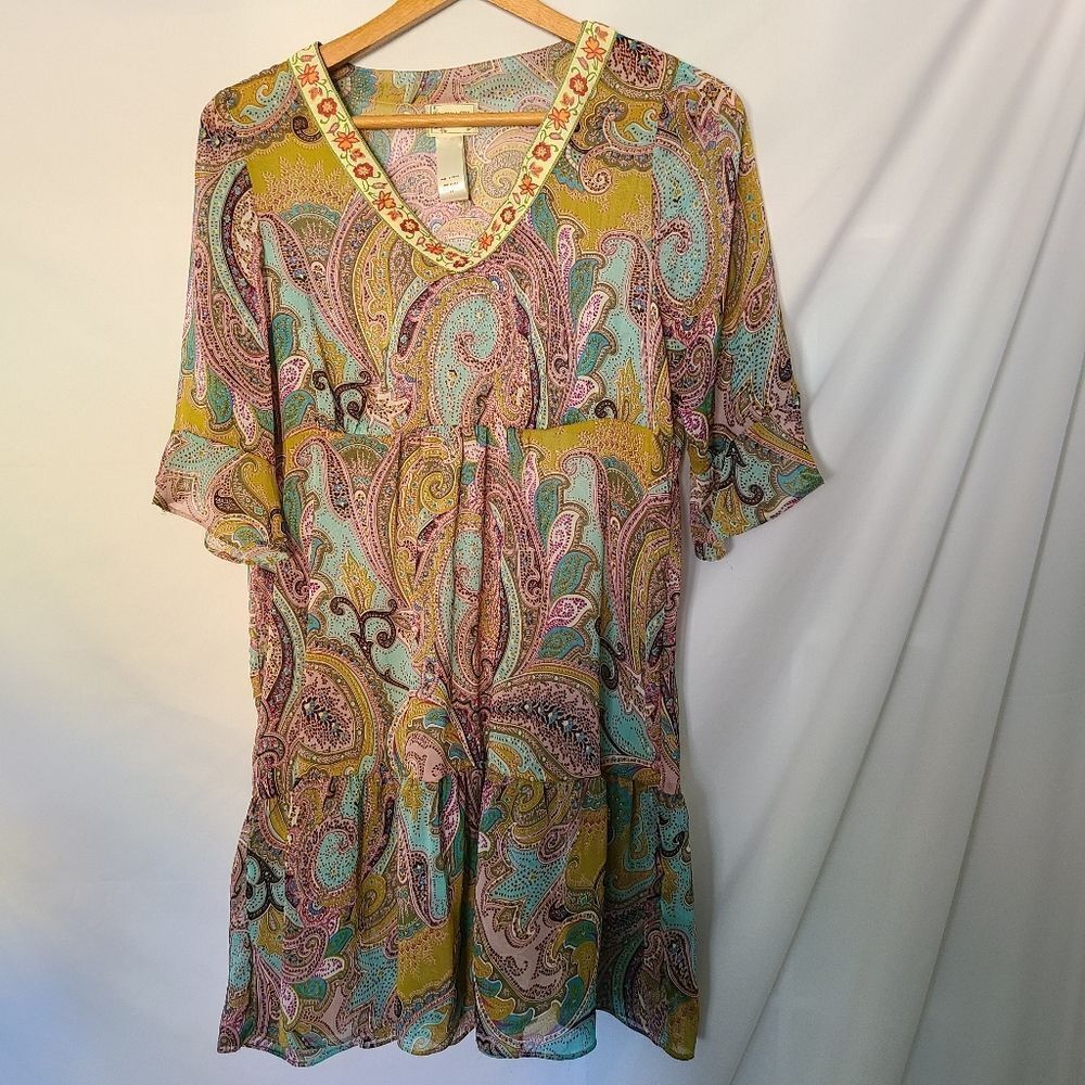 Tracy‎ Porter Sheer Drop Waist Boho Paisley Dress sz 6-8